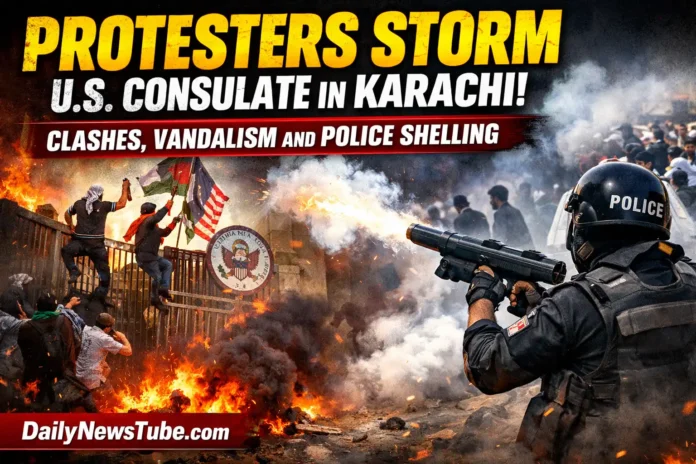 Protesters Storm U.S. Consulate in Karachi | Clashes Vandalism and Police Shelling | dailynewstube.com