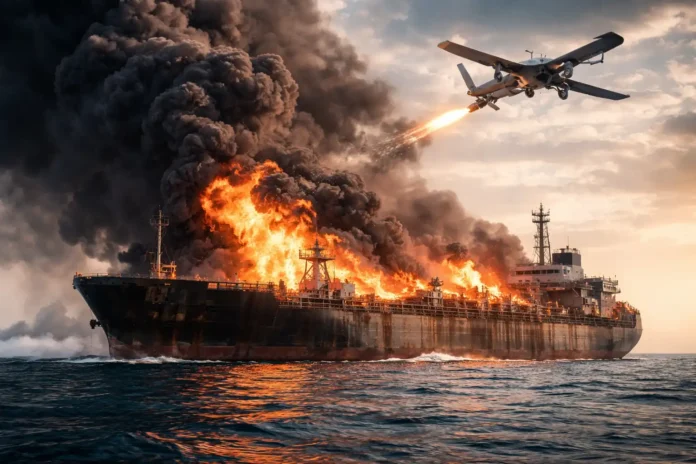 Fuel Tanker Ablaze in Strait of Hormuz After Drone Strike | Iran Revolutionary Guards Say | dailynewstube.com